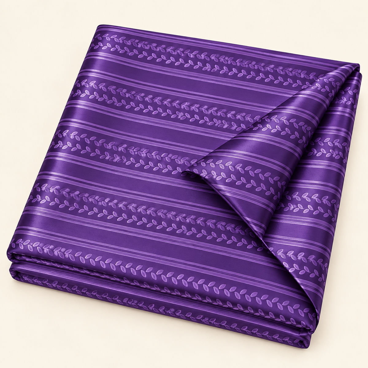 Bazin riche damassé – Violet motif feuilles (3 m, le complet)