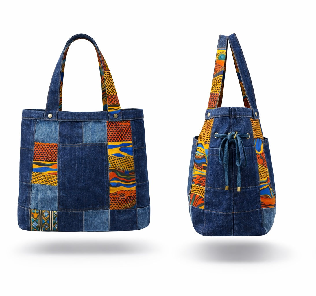 Patchwork denim tote bag