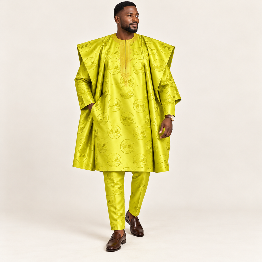 Rich jacquard Bazin – Lime yellow (3m, full set)