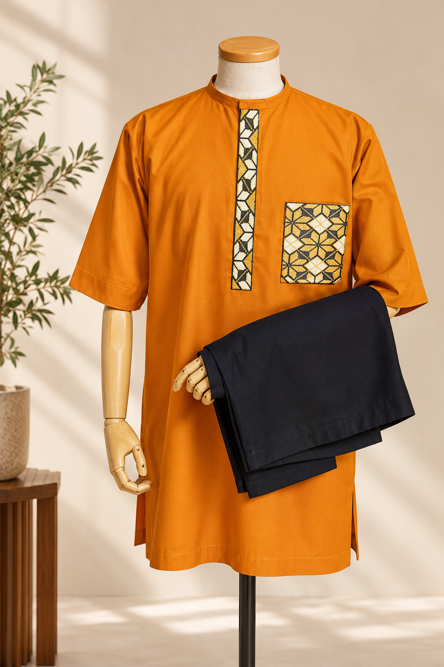 Geometric embroidery tunic