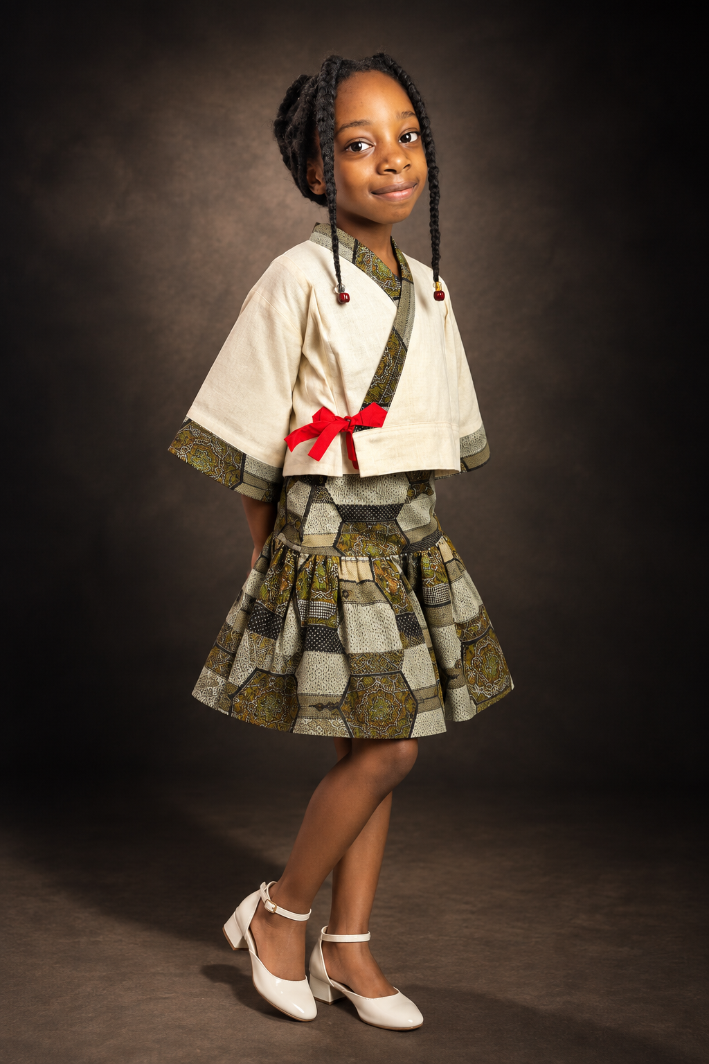Kimono Ivoire & Jupe Wax Patchwork