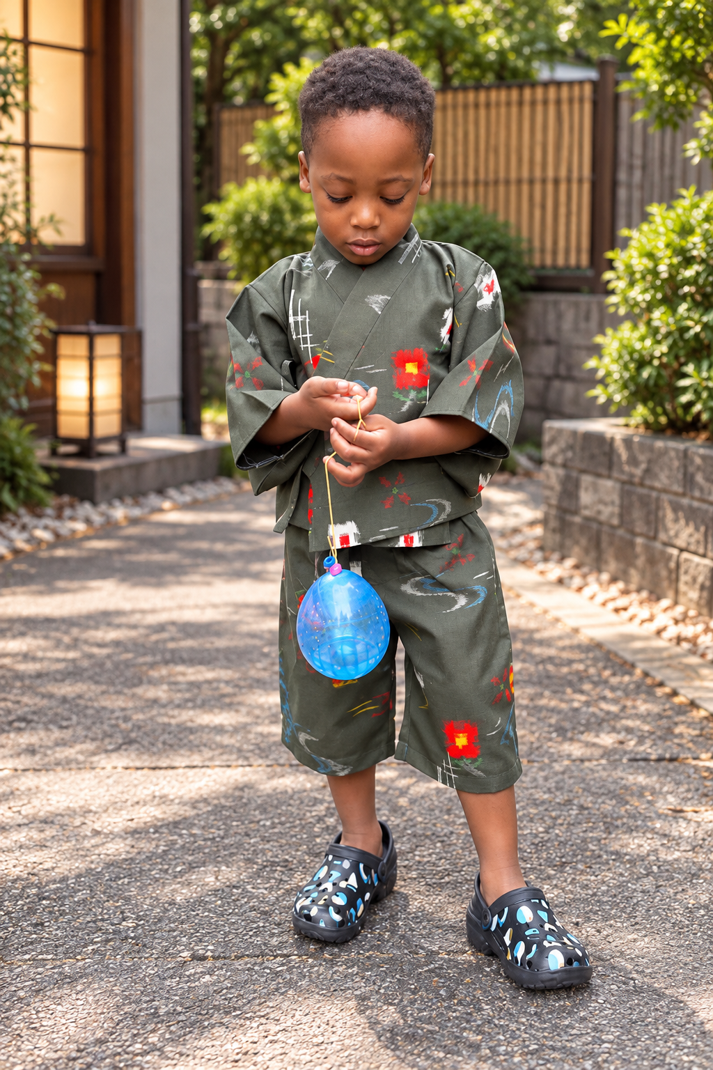 Kimono Enfant Vert Mousse Ikat