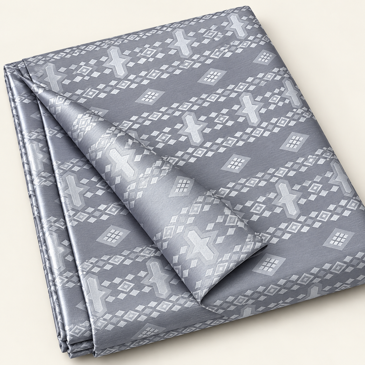 Bazin riche jacquard – Gris bleuté à motifs (3 m, le complet)
