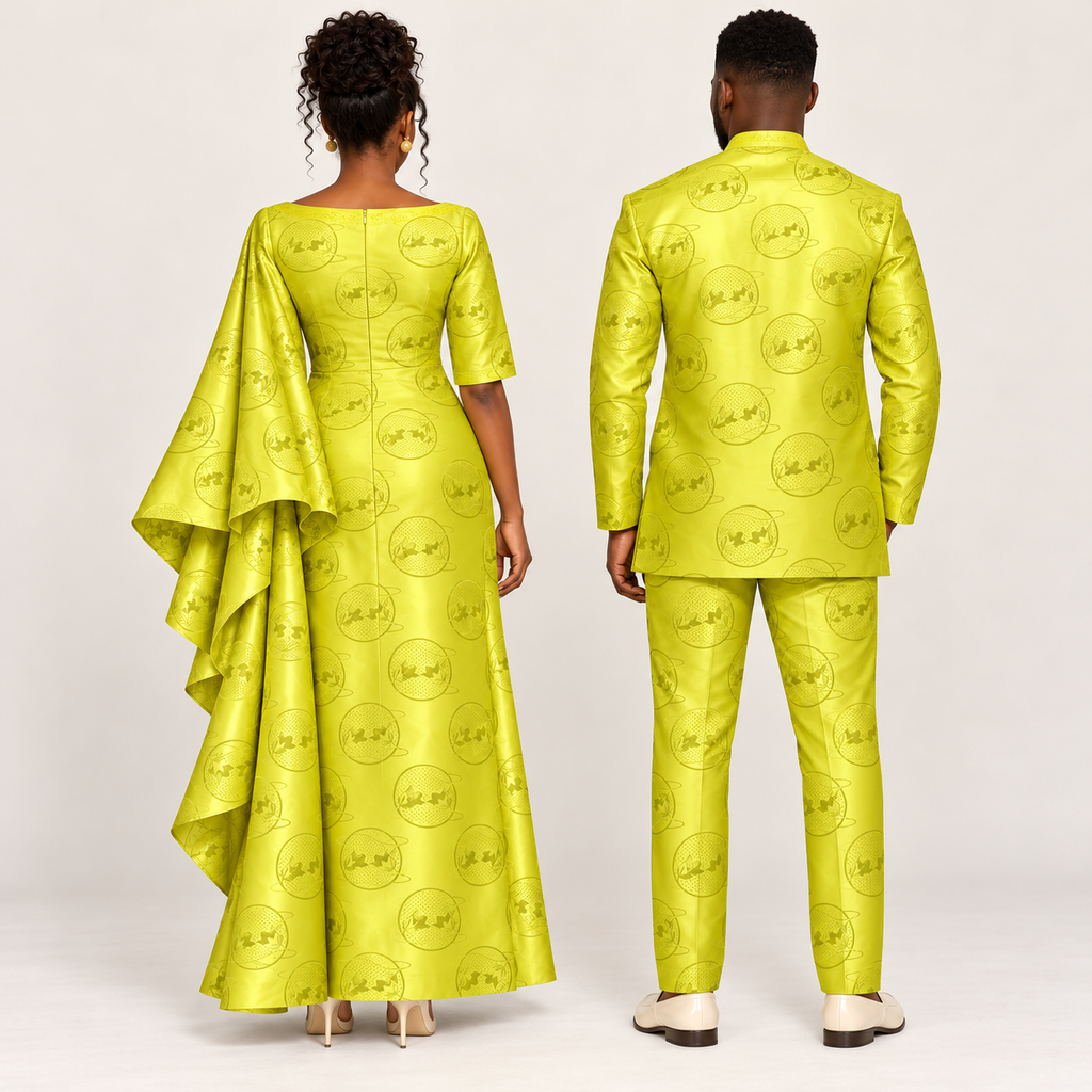 Rich jacquard Bazin – Lime yellow (3m, full set)