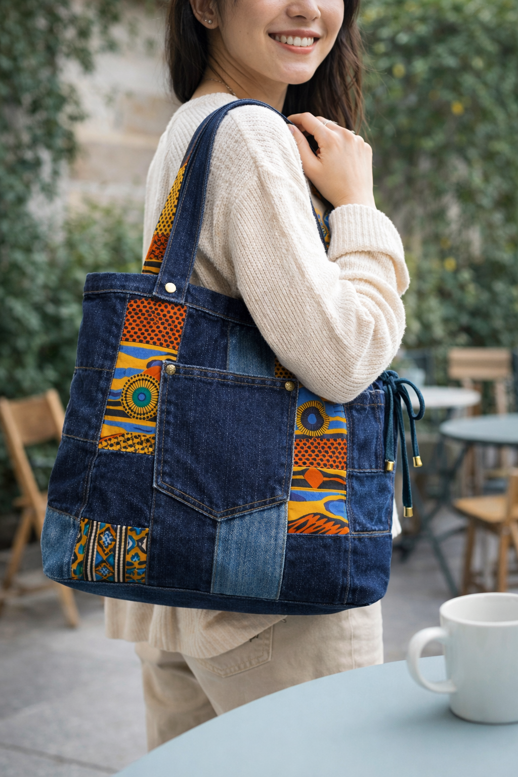 Patchwork denim tote bag