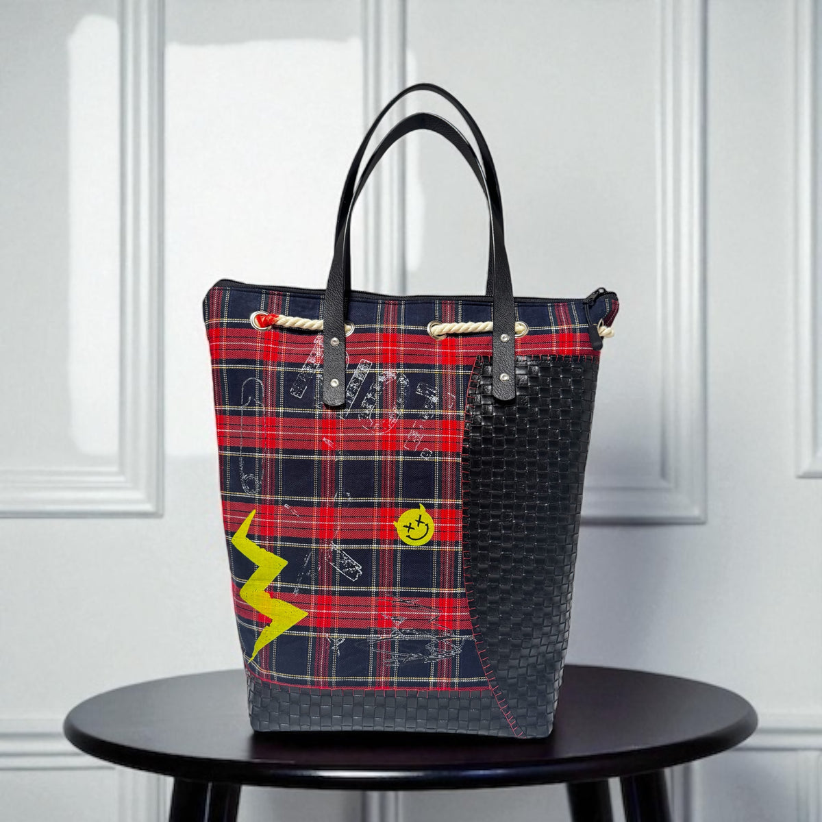 Sac cabas tartan rouge et marine