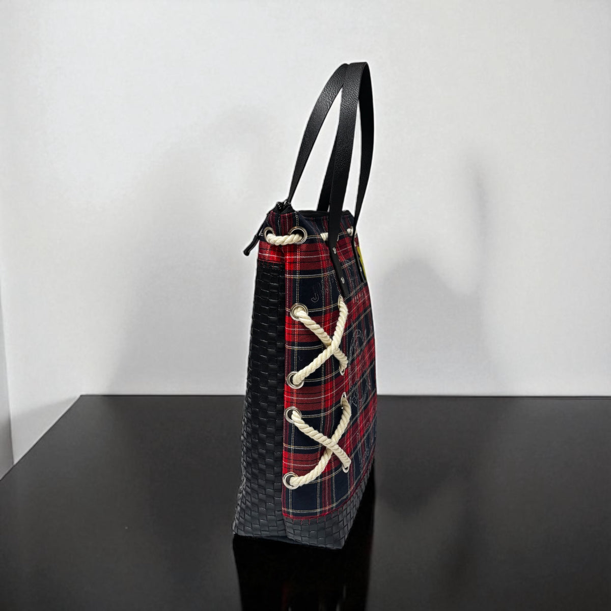Sac cabas tartan rouge et marine